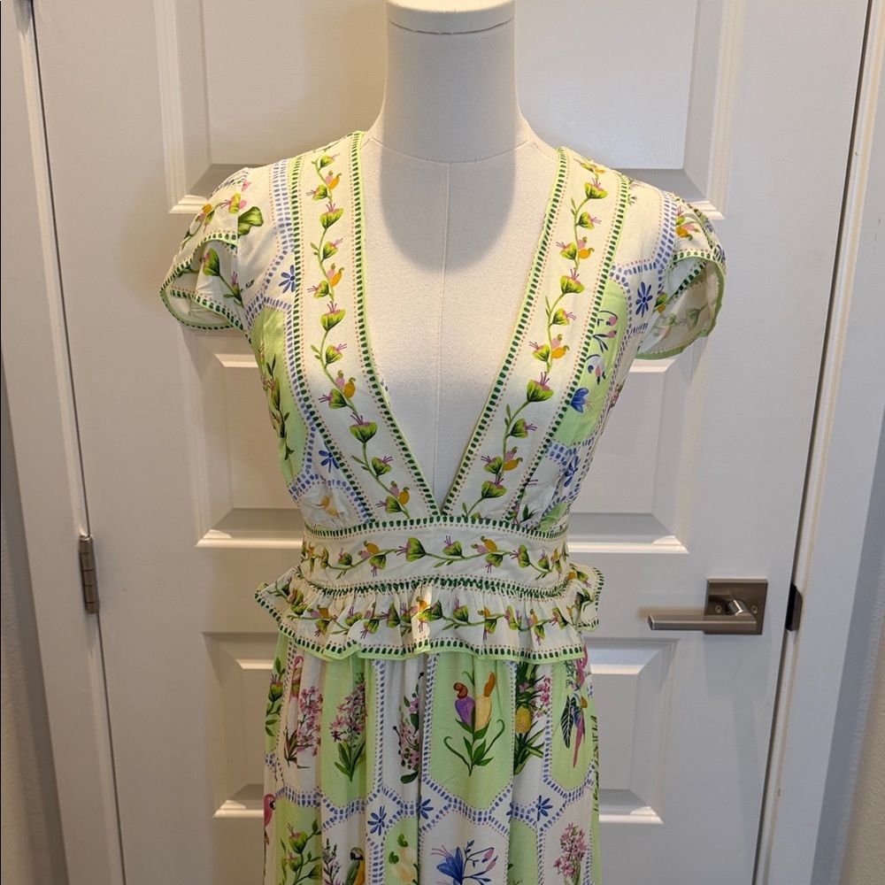 FARM Rio Floral Porcelain Green Long Dress Size S - Picture 5 of 11